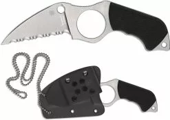 Spyderco Knives Spyderco Swick 5 Knife FB14S5 - Sal Glesser - Serrated LC200N Wharncliffe Fixed Blade - LARGE HOLE - Black G10 - Boltaron Sheath - USA Made