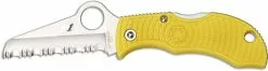 Spyderco Knives Spyderco MYLS Manbug Salt Lightweight Knife, 1.9 Inch Serrated Rustproof H-1 Steel Sheepfoot Blade, Yellow FRN Handle -Benchmade Knives Shop SP MYLS