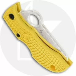 Spyderco Knives Spyderco MYLS Manbug Salt Lightweight Knife, 1.9 Inch Serrated Rustproof H-1 Steel Sheepfoot Blade, Yellow FRN Handle -Benchmade Knives Shop SP MYLS CLOSED BACC