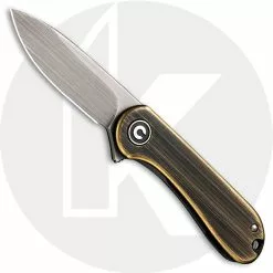 CIVIVI Knives CIVIVI Mini Elementum C18062Q-1 - Gray 14C28N - Black Hand Rub Brass And Gray Steel - Frame Lock - Flipper Folder - Key Ring