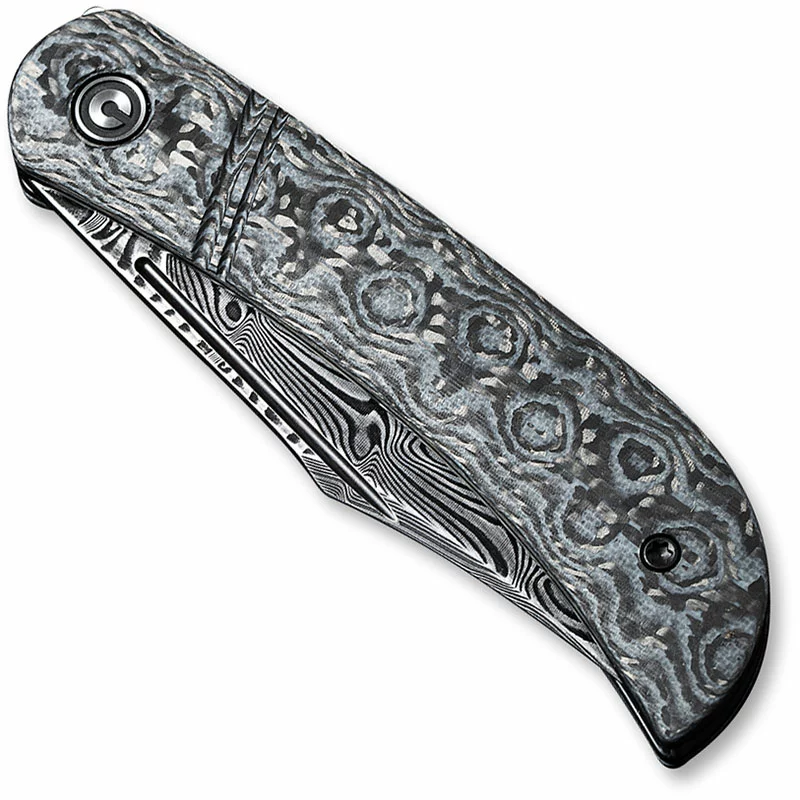 CIVIVI Knives CIVIVI Appalachian Drifter C2015DS-1 - Black Damascus Clip Point - Layered Gray G10 / Rose Pattern CF - Slip Joint Folder 2 CIVIVI Knives CIVIVI Appalachian Drifter C2015DS-1 - Black Damascus Clip Point - Layered Gray G10 / Rose Pattern CF - Slip Joint Folder - Image 2