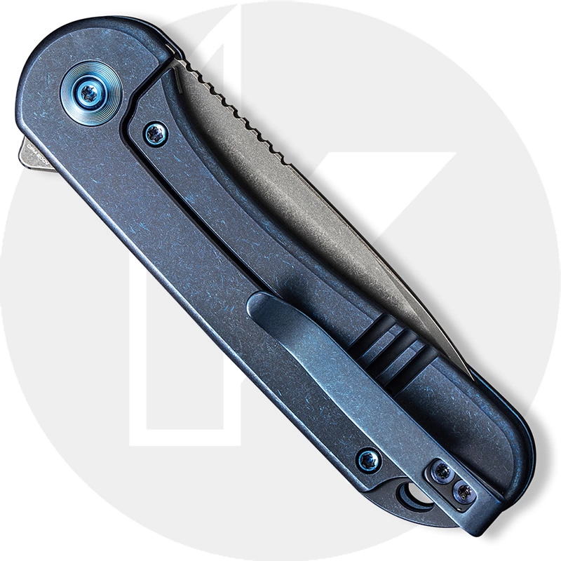 WE Knife Company Elementum 18062X-2 - Gray Stonewash 20CV - Blue Ti - Frame Lock Flipper Folder 3 WE Knife Company Elementum 18062X-2 - Gray Stonewash 20CV - Blue Ti - Frame Lock Flipper Folder - Image 3